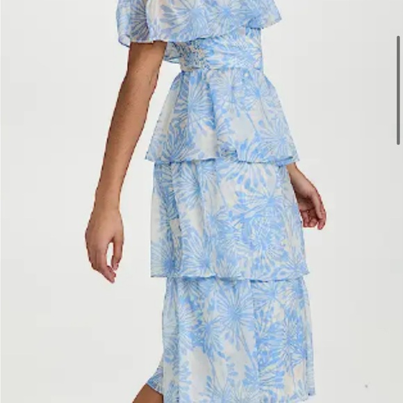 NWT size large Amanda Uprichard off the shoulder blue printed midi dress - Picture 3 of 13